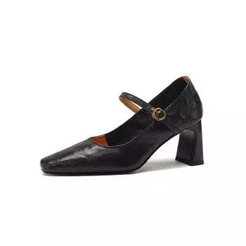 Туфли на высоком каблуке из мягкой овчины черного цвета, весна-осень 2025 года, новые французские туфли в стиле ретро на толстом каблуке с туфлями Мэри Джейн, женские одинарные туфли 34