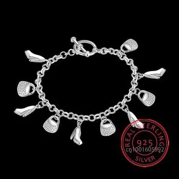 Туфли на высоком каблуке из стерлингового серебра 925 пробы, сумка, подвески, браслеты Pulseiras De Prata, ювелирные изделия для женщин, изысканный подарок для вечеринки