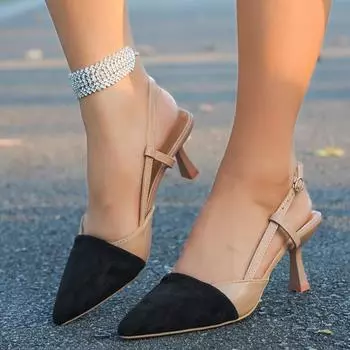 Туфли на высоком каблуке Лето Новое поступление Модные босоножки с заостренным каблуком и пряжкой Женские удобные простые туфли на шпильке Sandalias De Mujer 35