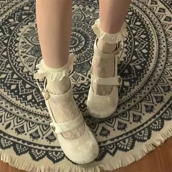 Туфли на высоком каблуке Мэри Джейн из замши Xiaoxiangfeng, женские, 2024 года, новые, универсальные, с юбкой, на толстом каблуке, одинарные 35 белый