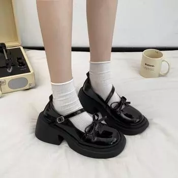 Туфли на высоком каблуке Mary Jane, женские, лето 2024, новая мода, французский ретро-стиль с бабочкой и узлом, академический стиль, одиночные туфли 35 чёрный