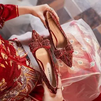 Туфли на высоком каблуке с бантом из стразов и острым носком, женские туфли на высоком каблуке, свадебные туфли, одинарные туфли 34