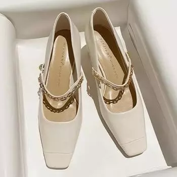 Туфли на высоком каблуке с квадратным носком Туфли Мари Джейн на толстом каблуке Элегантные новые модные женские туфли-лодочки Весеннее платье Zapatillas Mujer 35