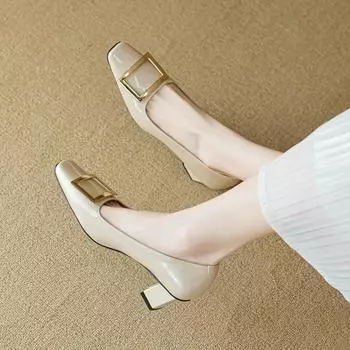 Туфли на высоком каблуке с квадратным носком, женские, темпераментные, легкие, толстые, одинарные, французские туфли для поездок по городу 34 чёрный