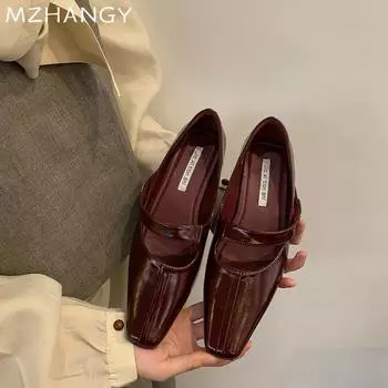 Туфли на высоком каблуке с квадратным носком, женские кожаные туфли с неглубокой подошвой, модное сексуальное платье, массивные туфли, осень 2024, новые брендовые туфли-лодочки Lolita Zapatillas, женские 35 чёрный