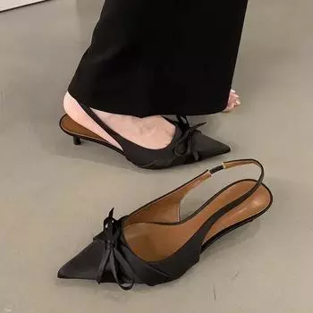 Туфли на высоком каблуке с острым носком и бантом Элегантные женские босоножки Бренд Mary Jane Летняя мода Новые туфли для вечеринок Туфли-лодочки Mujer 35