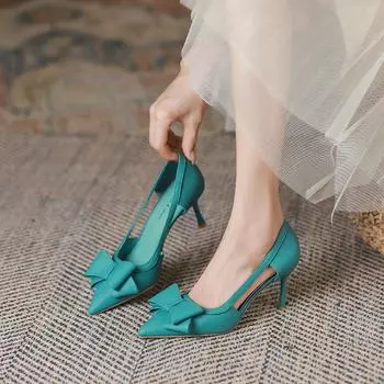 Туфли на высоком каблуке с острым носком на шпильке, женские летние новые сандалии с бантом, женские темпераментные французские одиночные туфли с острым носком 34