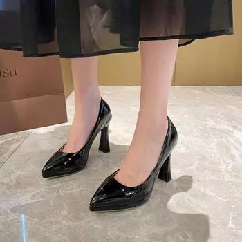Туфли на высоком каблуке с острым носком из лакированной кожи на высоком каблуке, модные элегантные туфли на платформе и тонком каблуке для женщин 34 чёрный