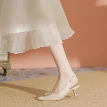 Туфли на высоком каблуке с острым носком женские сандалии из коровьей кожи с тонким каблуком и неглубоким вырезом сзади 34 чёрный