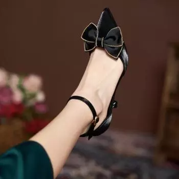 Туфли на высоком каблуке с пряжкой, сандалии, остроносые туфли с бантом для женщин 33