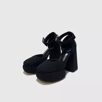 Туфли на высоком каблуке с водонепроницаемым покрытием от Ван Синьлин в виде пудры Барби показывают тонкие сандалии с пряжкой в виде одного слова, новые модели для женщин в 2025 году 35 чёрный