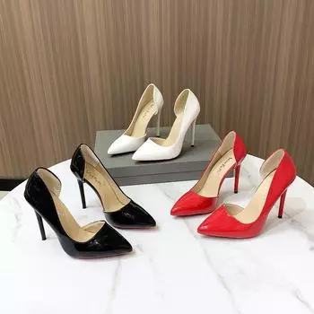 Туфли на высоком каблуке-шпильке из белой лакированной кожи, высота 11 см, размер 35-45, большие отверстия по бокам, сексуальный стиль. 40 красный