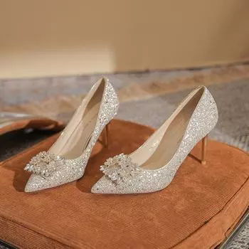 Туфли на высоком каблуке со стразами от французского бренда — женские свадебные и банкетные туфли со стразами на шпильке 39 шампанского