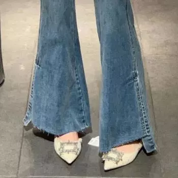 Туфли на высоком каблуке со стразами, весна 2024, женские, заостренные, универсальные, на шпильках, фланелевые, закрывающие ноги, маленькие, на шпильках, одинарные туфли, рабочая обувь 35