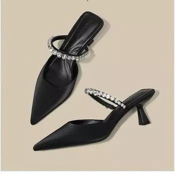 Туфли на высоком каблуке со стразами, женские черные туфли-лодочки, элегантные современные босоножки на каблуке, остроносые туфли-шпильки для вечеринок 35