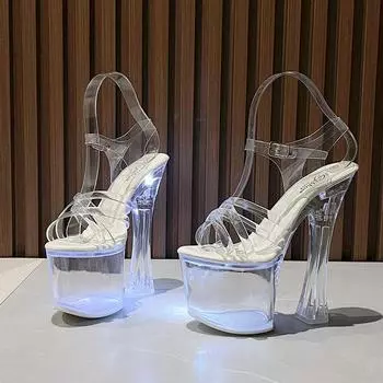 Туфли на высоком каблуке со светящейся металлической пряжкой 18 см, толстом каблуке и босоножки на платформе на сверхвысоком каблуке LFD-10367-86 34