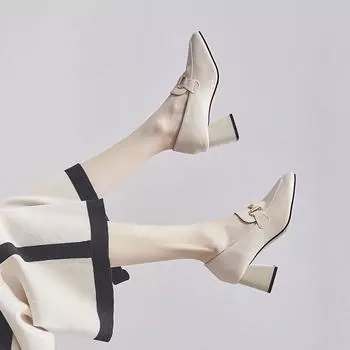 Туфли на высоком каблуке, толстые, универсальные, маленькие, кожаные туфли 35 чёрный