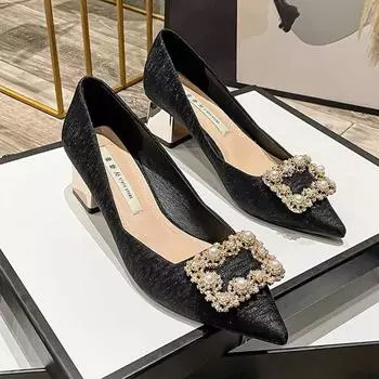 Туфли на высоком каблуке весна-лето 2024 г. Новые элегантные туфли Fairy с мягкой подошвой и высококачественные женские туфли цвета шампанского на толстом каблуке 34