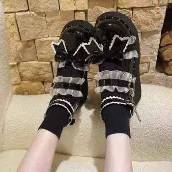 Туфли на высоком каблуке, женская обувь, сексуальные кружевные туфли на танкетке, высокие каблуки, толстые каблуки, женская униформа, академические туфли Мэри Джейн, женская обувь 35