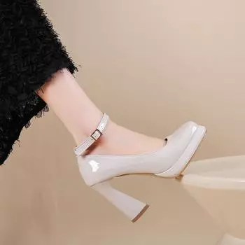 Туфли на высоком каблуке женские 2024 весна и осень новые квадратные французские красные вечерние нежные одинарные туфли туфли Мэри Джейн на толстом каблуке свадебные туфли 35 чёрный