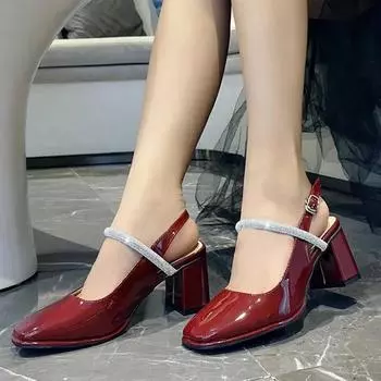 Туфли на высоком каблуке женские Босоножки на толстом каблуке с квадратным носком на платформе Туфли Мэри Джейн Элегантные повседневные туфли со стразами Роскошные дизайнерские туфли-лодочки 35