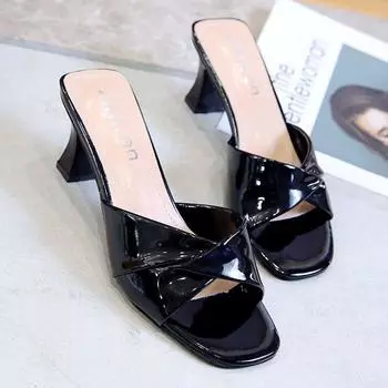 Туфли на высоком каблуке женские летние 2024 новые средние и модные квадратные туфли на толстом каблуке 35 чёрный