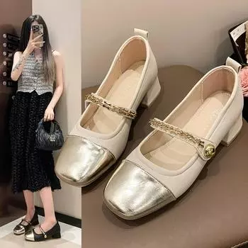 Туфли на высоком каблуке женские летние 2024 года из лакированной кожи на толстой платформе женские туфли-лодочки без застежек черного цвета Jk Uniform Shoes Mary Janes 35 чёрный