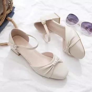 Туфли на высоком каблуке женские летние 2024 года новые с юбкой-мешком на голове сандалии женские на толстом каблуке сказочный ветер односложная пряжка средний каблук одинарные туфли 35