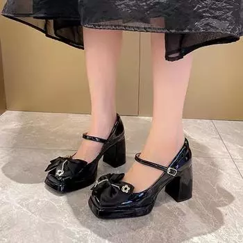 Туфли на высоком каблуке женские летние новые модные босоножки на высоком каблуке с атласным лицом, бантом, пряжкой в одно слово, острым носком, толстый каблук женские туфли 35