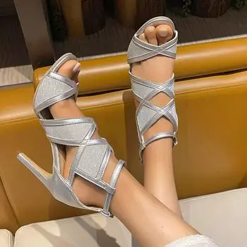 Туфли на высоком каблуке женские летние новые полые рыбий рот сексуальные тонкие босоножки на каблуке большого размера модные босоножки с пряжкой на щиколотке женские 35 чёрный