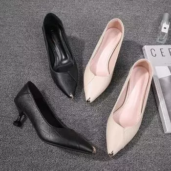 Туфли на высоком каблуке женские летние туфли-стилеты профессиональные черные мягкие кожаные женские туфли с острым носком рабочие туфли с юбкой кожаные туфли 35