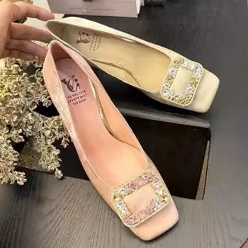 Туфли на высоком каблуке женские летние туфли с квадратной пряжкой и стразами женские туфли Мэри Джейн неглубокие свадебные туфли женские туфли с квадратным носком на высоком каблуке 35 бежевый