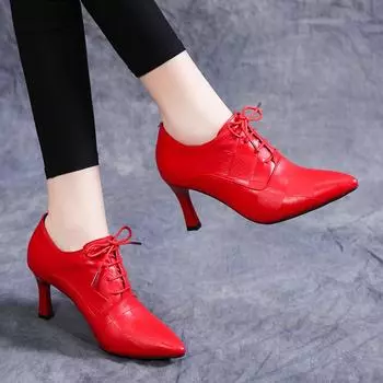 Туфли на высоком каблуке женские модные туфли на шпильках показывают темперамент неглубокие горловины клетчатые кожаные туфли британская модная обувь 34 чёрный