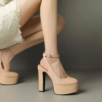 Туфли на высоком каблуке женские на платформе с ремешком на щиколотке и пряжкой женские красные телесные белые туфли 34