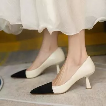 Туфли на высоком каблуке женские с заостренным носком, легкие, универсальные, неутомимые ноги, маленькие, ароматные, стильные, с тонким каблуком, темпераментные, сказочные, французские, подходящие по цвету туфли 34