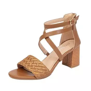 Туфли на высоком каблуке женские с застежкой-молнией сзади и тонкими ремешками плетеные римские сандалии 36 чёрный