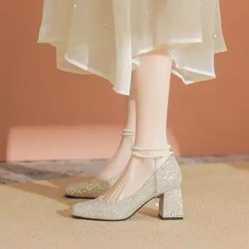 Туфли на высоком каблуке женские серебряные свадебные туфли He Xiu свадебное платье два надевают одиночные туфли с кристаллами 35 серебряный