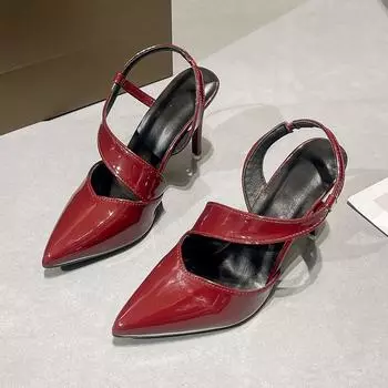 Туфли на высоком каблуке женские шпильки 2025 новое лето с юбкой не уставшие ноги красные сексуальные профессиональные сандалии с острым носком большого размера 35