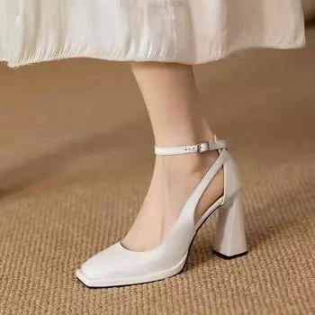 Туфли на высоком каблуке женские туфли-лодочки с острым носком Temperament Femme Туфли черные 10 см толстый каблук с пряжкой на щиколотке женские туфли по акции 34 чёрный