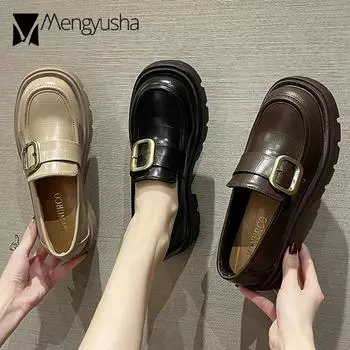 Туфли-оксфорды женские кожаные с ремешком на плоской подошве на платформе с утолщенной подошвой женские кроссовки с металлической пряжкой женские джинсы Mary 5 коричневый