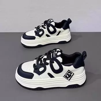 Туфли Panda женские повседневные спортивные туфли универсальные черно-белые весенние туфли Новогодние маленькие белые туфли Новая толстая подошва 35