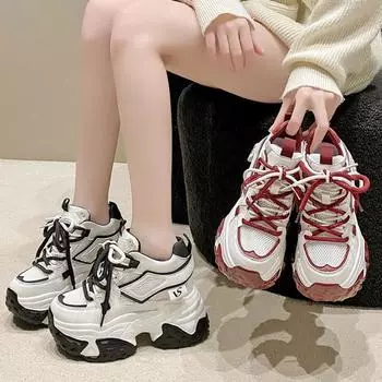 Туфли папы, женские, увеличивают рост на 10 см, толстая подошва, увеличивают рост изнутри, сетчатые повседневные женские спортивные туфли 34 чёрный