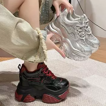 Туфли папы, женские, зимние, тёплые, подошва толщиной 10 см, увеличивают рост, универсальные, модные, повседневные, спортивные туфли 34 серебряный