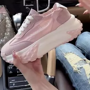Туфли Pink Daddy Shoes из полиэстера, дышащие женские спортивные туфли со шнуровкой, удобные, на толстой подошве, студенческие туфли Zapatos Para Mujeres 35