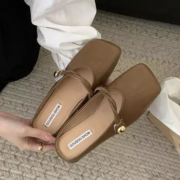 Туфли-полушапки Мэри Джейн с сумкой на голову женская одежда весна 2024 французская бабушка Дуду Мюллер туфли плоские полуподнос одинарные туфли прилив 35 чёрный