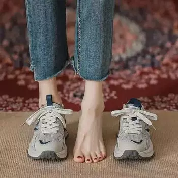 Туфли Pops на толстой подошве, женская обувь, весна и лето, повышенная высота, туфли Gump, повседневные кроссовки в гонконгском стиле Hundred 35 сине серый