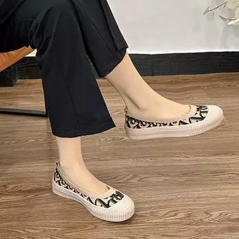 Туфли принцессы 2025 года, весна и осень, новые летающие плетеные туфли на плоской подошве, женские трикотажные туфли на плоской подошве с мелким вырезом и леопардовым принтом, плетеные туфли в виде рыбы 34