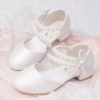 Туфли принцессы для девочек, детские туфли на высоком каблуке 26 белый