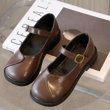 Туфли принцессы для девочек, кожаные туфли, весенние и осенние, одинарные туфли, мягкая подошва, носок 26 коричневый