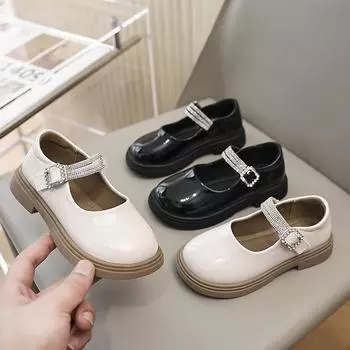 Туфли принцессы для девочек, новые модные туфли в корейском стиле с квадратным носком, однослойная обувь для девочек, британские детские туфли из кожи небольшого размера